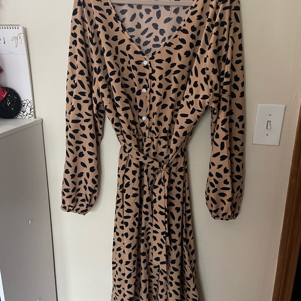 Animal print long sleeve dress with belt